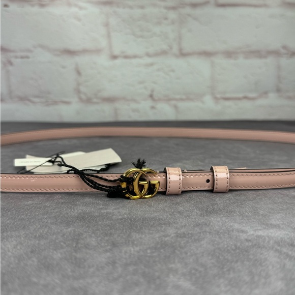 Gucci Slim Patent Powder Pink Leather Marmont Double G Belt 707327 105/42 - Picture 3 of 11